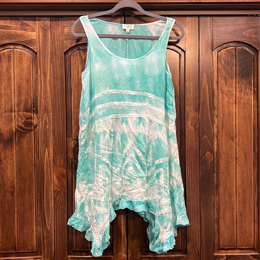 NWT Women’s Umgee Small Summer Dress Swimsuit Coverup Turquoise white lace
